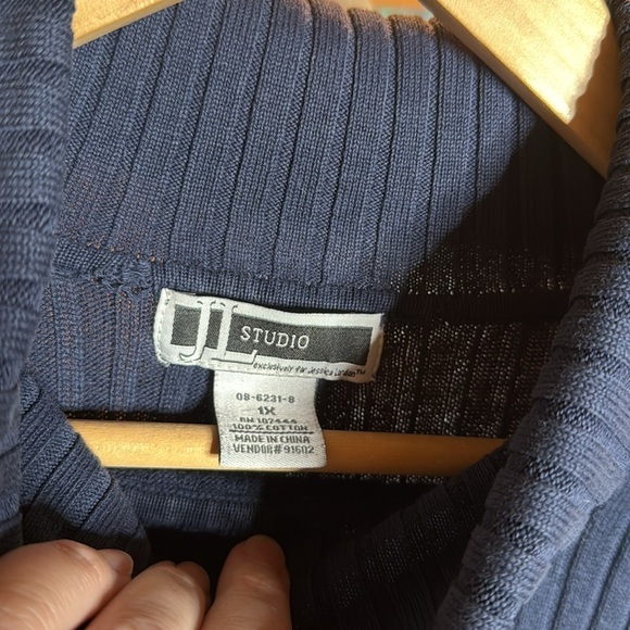 JL Studio Jessica London Navy Blue Ribbed 100% Cotton Turtleneck Sweater Size 1X - Picture 3 of 8